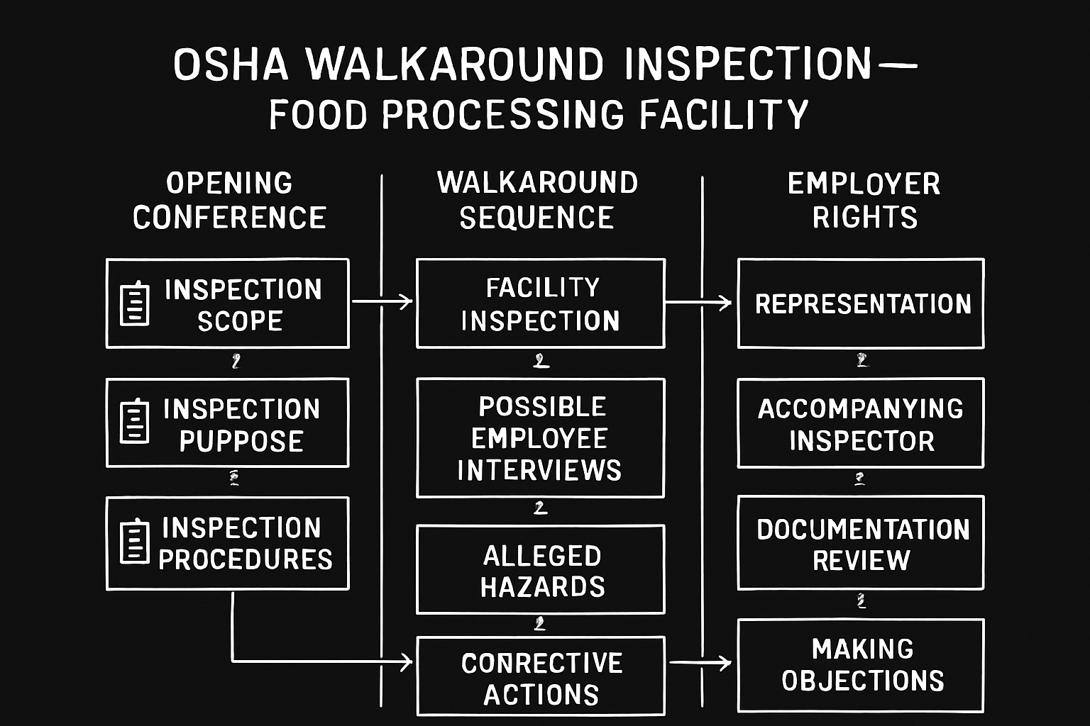 OSHA Inspection Walkaround in Food Processing & Meatpacking Plants: What Inspectors Look at First, Who Can Accompany Them, and What You're Not Required to Provide